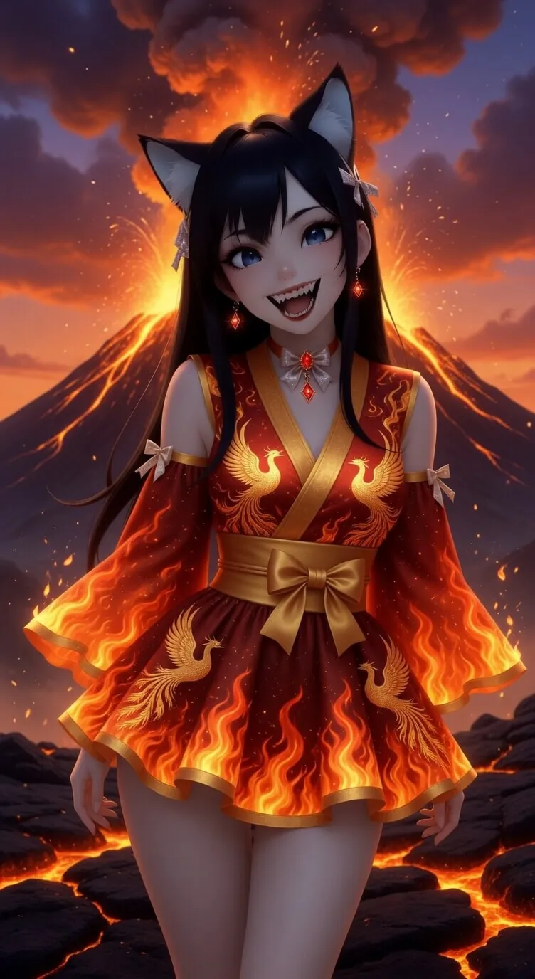 UwU Kitty in a dress of flame